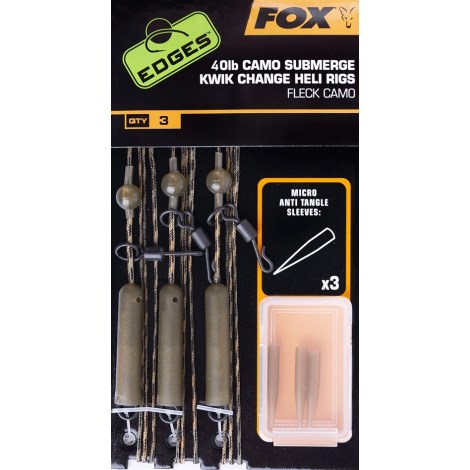 FOX - Hotové montáže Edges Camo Submerge Heli Rigs Kwik Change Kit 30 lb 3 ks