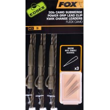 FOX - Hotové návazce Edges Camo Submerge Power Grip Lead Clip Kwik Change Kit 3 ks 30 lb