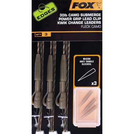 FOX - Hotové návazce Edges Camo Submerge Power Grip Lead Clip Kwik Change Kit 3 ks 30 lb