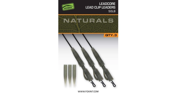 FOX - Montáž Naturals Leadcore Power Grip Lead Clip Leaders 75 cm 50 lb 3 ks