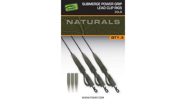 FOX - Montáž Naturals Submerge Power Grip Lead Clip Leaders 75 cm 30 lb 3 ks