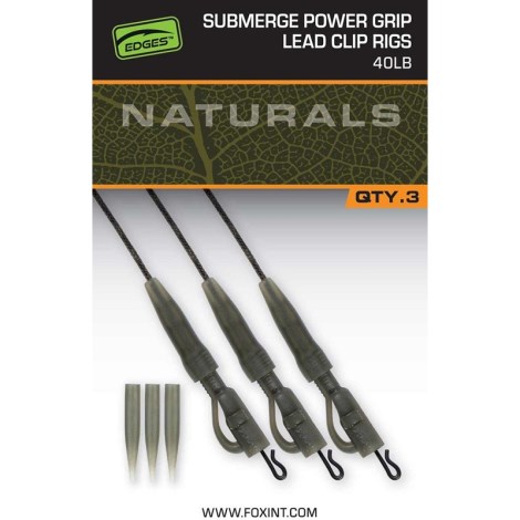 FOX - Montáž Naturals Submerge Power Grip Lead Clip Leaders 75 cm 40 lb 3 ks