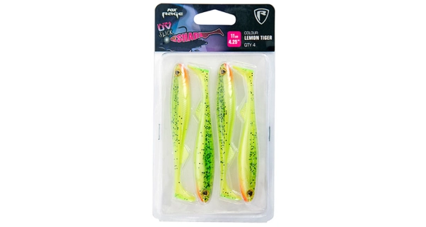 FOX RAGE - Sada gumových nástrah Slick Shad UV Single Colour Packs Lemontiger 11 cm 4 ks
