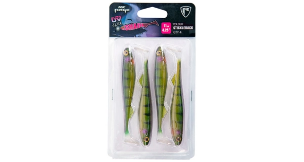 FOX RAGE - Sada gumových nástrah Slick Shad UV Single Colour Packs Stickleback 11 cm 4 ks