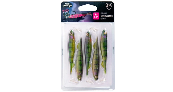 FOX RAGE - Sada gumových nástrah Slick Shad UV Single Colour Packs Stickleback 9 cm 5 ks