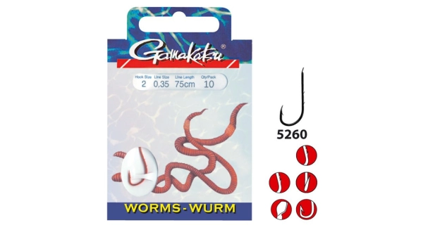 GAMAKATSU - Hotový návazec Worm LS-5260 Red vel. 2 75 cm 10 ks
