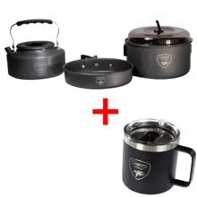 GIANTS FISHING - Akční set Sada nádobí s konvičkou + Nerezový thermo hrnek 400 ml