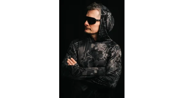 GIANTS FISHING - Funkční tričko s dlouhým rukávem UV50+Hoodie Camo Grey vel. S