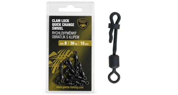 GIANTS FISHING - Rychlovýměnný obratlík s klipem Clam Lock Quick Change Swivel 30 kg vel. 8 10 ks