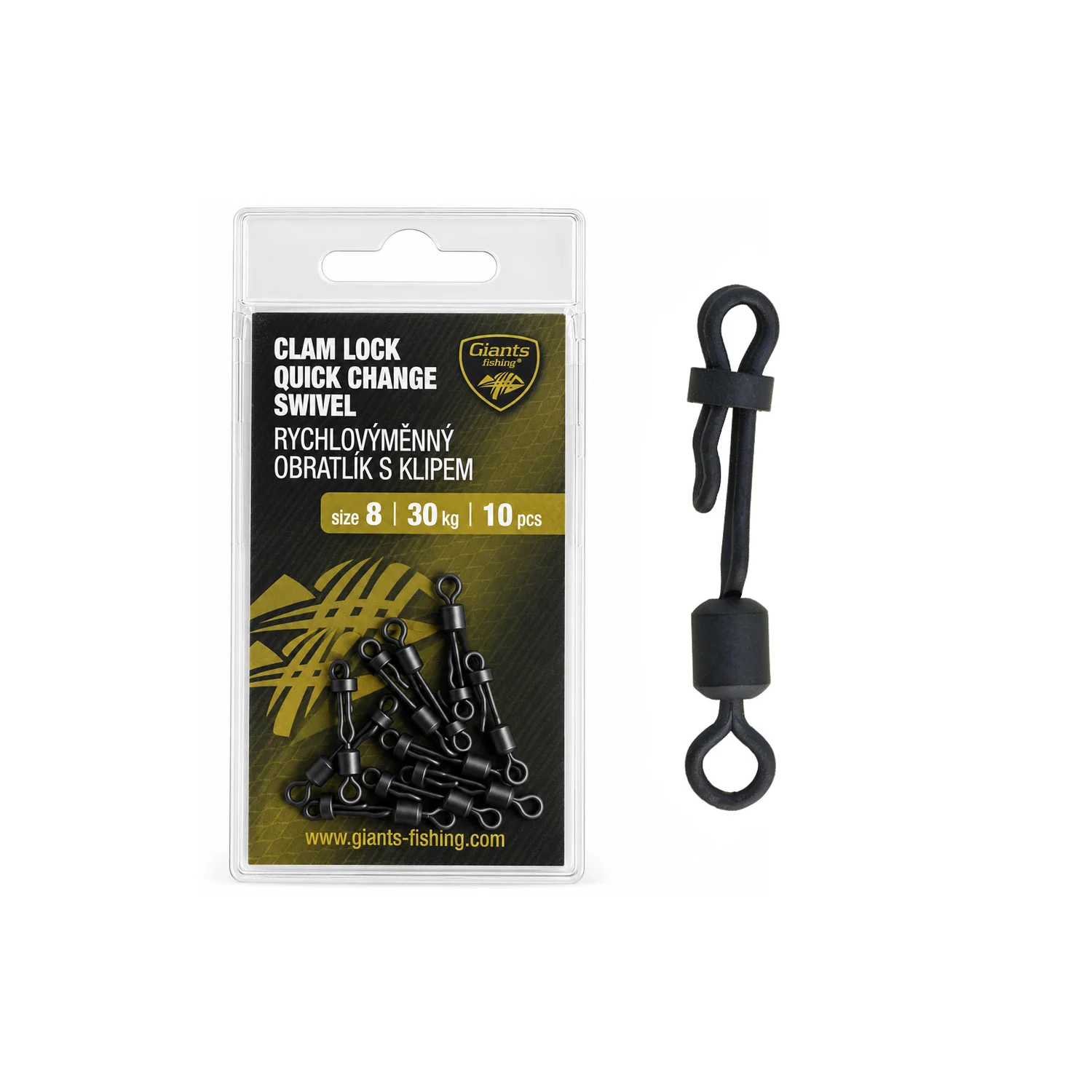 Giants fishing GIANTS FISHING - Rychlovýměnný obratlík s klipem Clam Lock Quick Change Swivel 30 kg vel. 8 10 ks