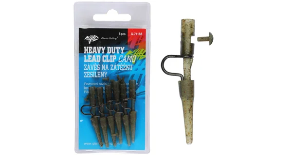 GIANTS FISHING - Závěs na zátěžku Heavy Duty Lead Clip with Pin Camo 6 ks