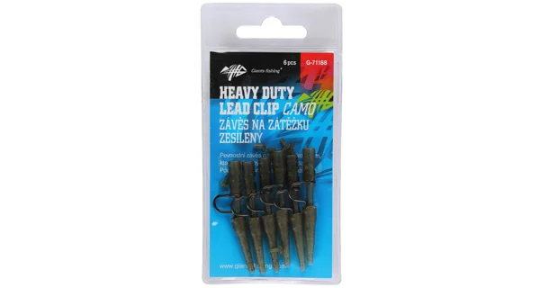 GIANTS FISHING - Závěs na zátěžku Heavy Duty Lead Clip with Pin Camo 6 ks