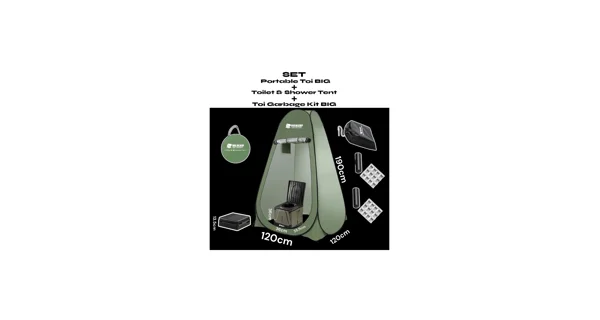HOLDCARP - Set Skládací přenosná toaleta Portable Toi BIG + Toilet & Shower Tent + Toi Gabrage Kit BIG