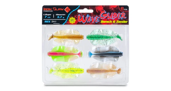 IRON CLAW - Nástraha Wave Glider Mix Kit 2 Barsch & Zander 7 cm 3,7 g 6 ks
