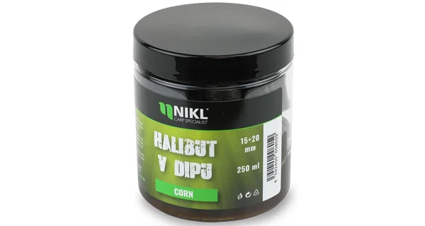 KAREL NIKL - Pelety Black Halibut v dipu Corn 15 + 20 mm 250 ml