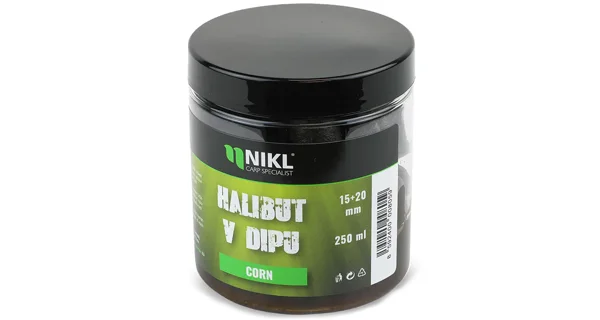 KAREL NIKL - Pelety Black Halibut v dipu Corn 15 + 20 mm 250 ml