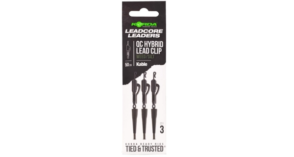 KORDA - Montáž Kable Leadcore Leader Hybrid Lead Clip QC Swivel 50 cm Weed