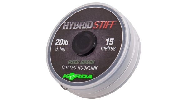KORDA - Potahovaná šňůra Hybrid Stiff 20 lb Weedy Green 15 m