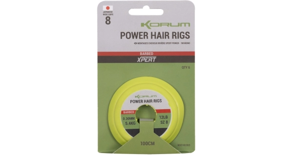 KORUM - Návazec Power Hair Rigs 0,30 mm 5,4 kg 1 m vel. 8 6 ks
