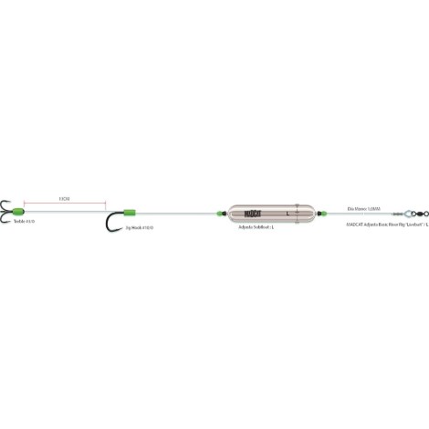 MADCAT - Hotový návazec Adjusta Basic River Rig Livebait 160 cm vel. L 1.0 mm 3/0 + 10/0 60 g