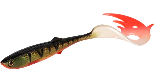 MIKADO - Gumová nástraha Sicario Pike Tail 8,5 cm Bloody Perch 4 ks