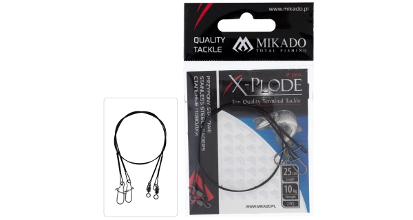 MIKADO - Ocelové lanko s obratlíkem kulovým 25 cm 10 kg 2 ks