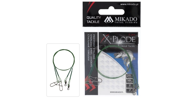 MIKADO - Ocelové lanko s obratlíkem kulovým FS 35 cm 15 kg 2 ks Zelený