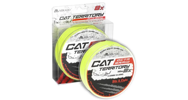 MIKADO - Pletená Šňůra cat Territory Octa Braid 300 m 0,70 mm 76,4 kg Fluo Žlutá 1 Cívka