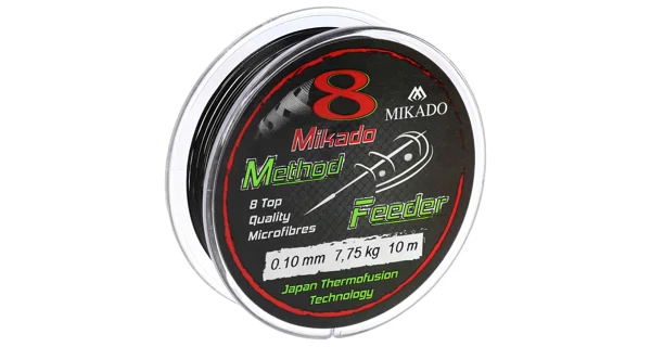 MIKADO - pletená šňůra - octa method feeder - 0.14mm/10.15kg/10m - černá - 1 cívka