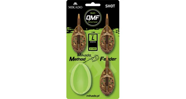 MIKADO - Set krmítek s formičkou Method Feeder Shot Q.M.F. Set vel. L 20+30+40 g 3 ks