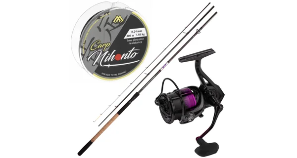 MIKADO - Set UV II prut Medium Feeder 3,45 m, Naviják UV2 Feeder 4007, silon 0,22 mm