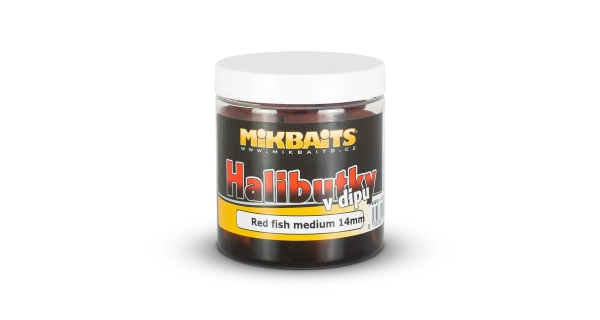 MIKBAITS - Halibutky v dipu 250 ml Red Fish Halibut 14 mm