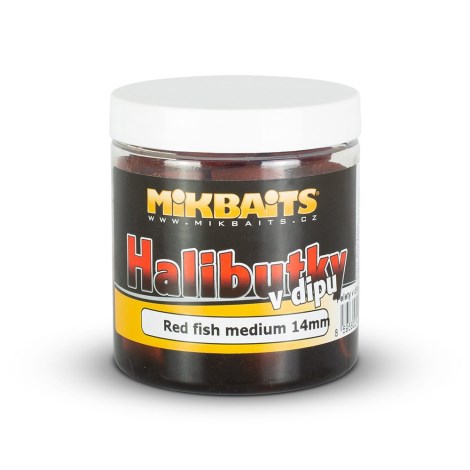 MIKBAITS - Halibutky v dipu 250 ml Red Fish Halibut 14 mm