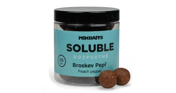 MIKBAITS - Rozpustné boilie Soluble 20 mm 250 ml Broskev pepř