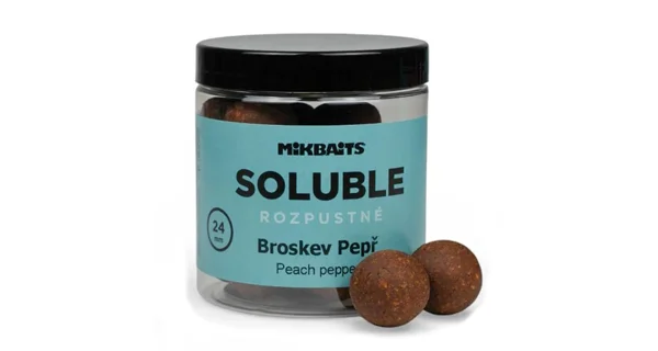 MIKBAITS - Rozpustné boilie Soluble 24 mm 250 ml Broskev pepř