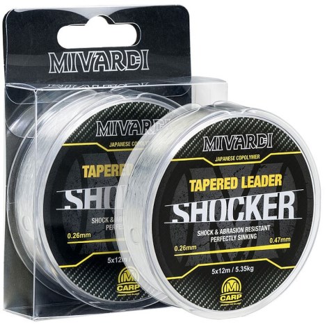 MIVARDI - Ujímaný vlasec Shocker Tapered Leader 0,26–0,47 mm 5,35 kg 5 x 12 m