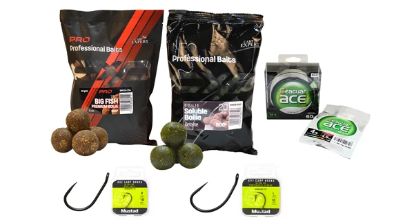 MUSTAD - Sada boilies s háčky Wide Gape + Ultra NP Carp XV2 Continental Strong + Vlasec