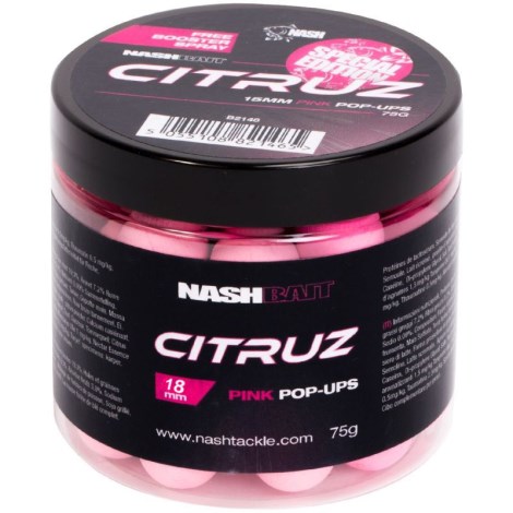 NASH - Boilie Pop Ups Citruz Pink 18 mm 75 g + 3 ml Booster Spray