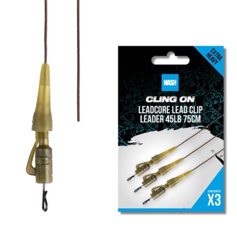 NASH - Montáž Cling On Leadcore Lead Clip Leader 75 cm 45 lb 3 ks