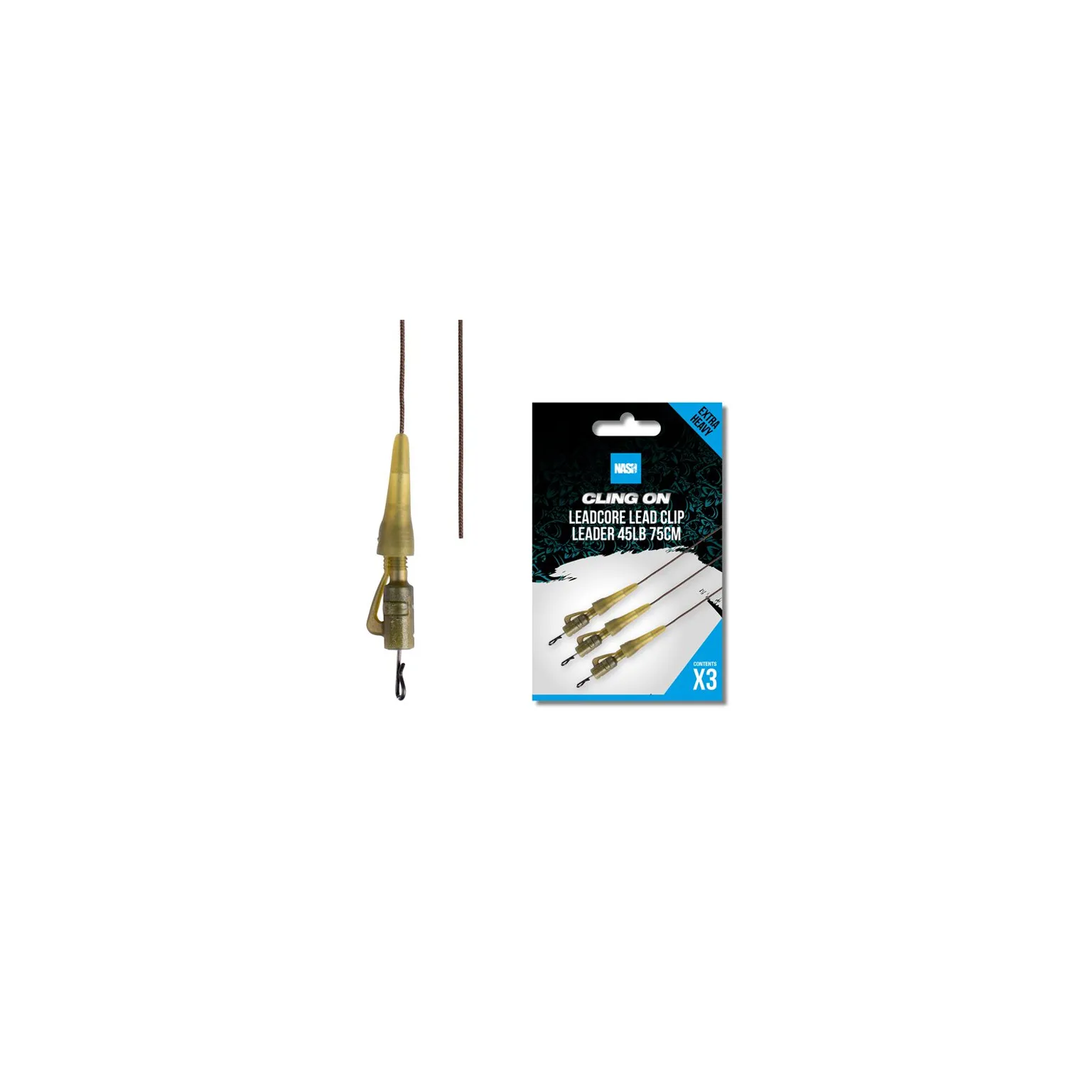 NASH NASH - Montáž Cling On Leadcore Lead Clip Leader 75 cm 45 lb 3 ks