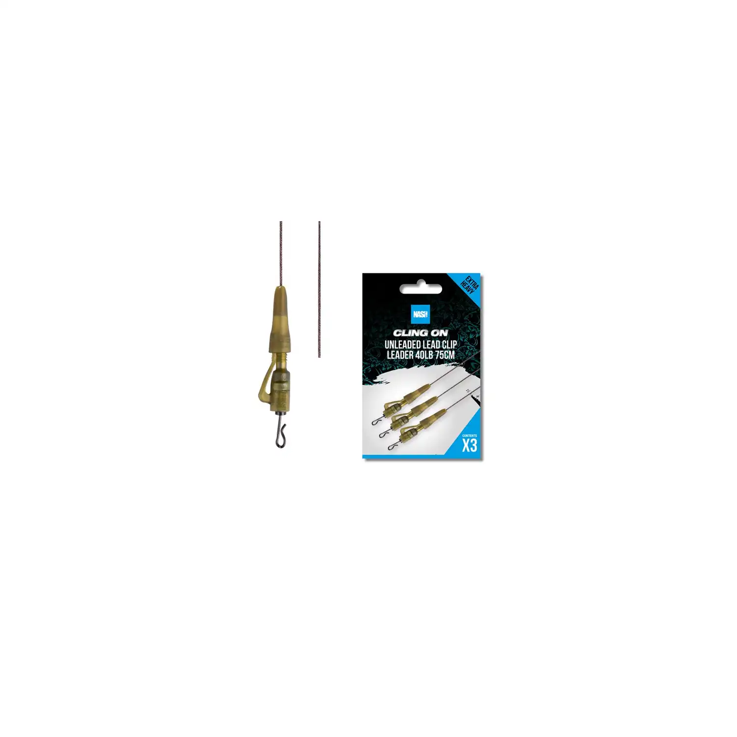 NASH NASH - Montáž Cling On Unleaded Lead Clip Leader 75 cm 40 lb 3 ks