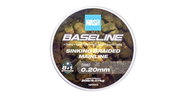 NASH - Pletená šňůra Baseline Sinking Braid Camo 1200 m 0,20 mm 9,07 kg