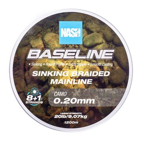 NASH - Pletená šňůra Baseline Sinking Braid Camo 1200 m 0,20 mm 9,07 kg