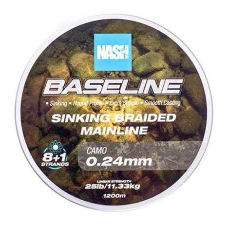 NASH - Pletená šňůra Baseline Sinking Braid Camo 1200 m 0,24 mm 11,33 kg