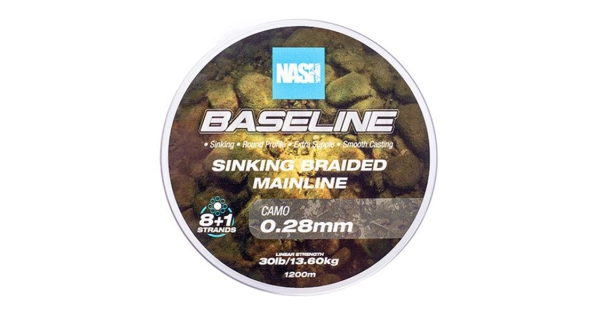 NASH - Pletená šňůra Baseline Sinking Braid Camo 1200 m 0,28 mm 13,6 kg