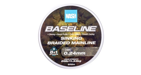 NASH - Pletená šňůra Baseline Sinking Braid Camo 600 m 0,24 mm 11,33 kg