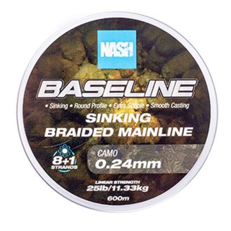 NASH - Pletená šňůra Baseline Sinking Braid Camo 600 m 0,24 mm 11,33 kg