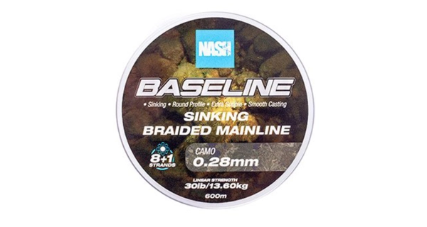NASH - Pletená šňůra Baseline Sinking Braid Camo 600 m 0,28 mm 13,6 kg