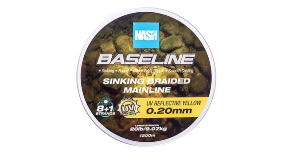 NASH - Pletená šňůra Baseline Sinking Braid UV Yellow 1200 m 0,20 mm 9,07 kg