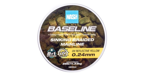 NASH - Pletená šňůra Baseline Sinking Braid UV Yellow 1200 m 0,24 mm 11,33 kg